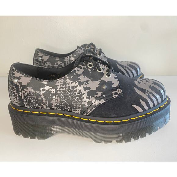 DR MARTENS 1461 OXFORD SHOE LEATHER SUEDE BLACK PUNK ANIMAL STUD QUAD PLATFORM - Picture 1 of 12
